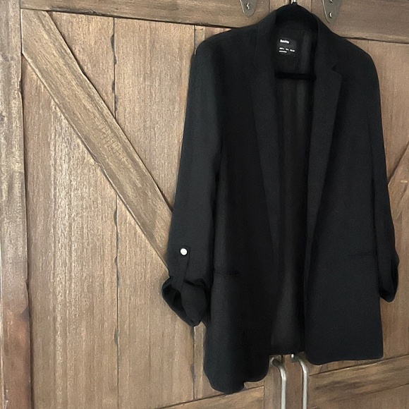 Bershka Double Breasted Black Blazer w/ Ruched 3/4 Length Sleeves Size Large - Picture 5 of 8